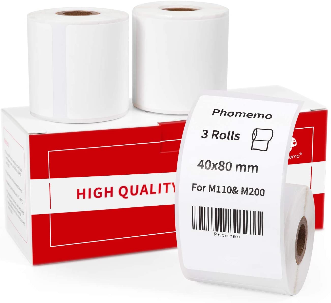 Phomemo 3 Rolls M110/M200 Thermische Papier Multifunctionele Vierkante Zelfklevende Label, zwart Op Wit Voor Phomemo Label Printer: 40mm-80mm