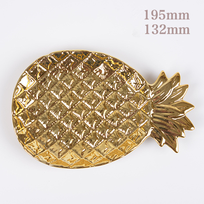 Gyldne ananasblad keramiske plader nordiske galvaniserede smykker diverse opbevaringsbokse boligindretning arrangør: 2