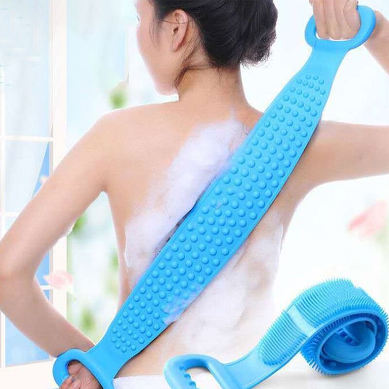 Brosse de douche en Silicone bleu, gommage du dos, Massage, exfoliation prolongée de la peau, nettoyage de la peau, serviette de bain