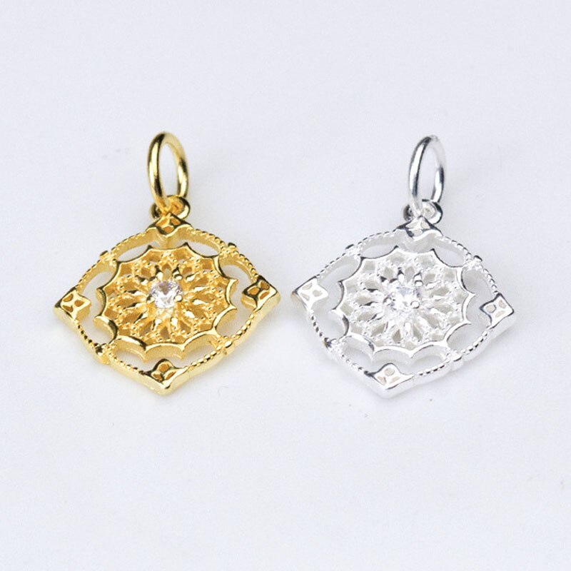 Hollow Out 100% 925 Sterling Zilver Ambachtelijke Bloem Charms 15Mm Goud Zilver Kleur Hangers Accessoires Diy Sieraden Maken Oorbellen
