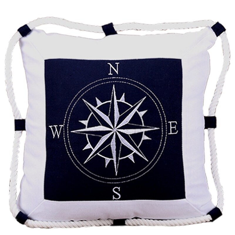 Medelhavet navigering inredning marin havet marin örngott canvas för kompass broderi kuddfodral: Blå