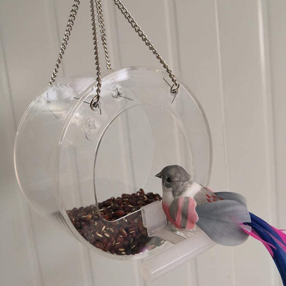 Fuglefoder akryl gennemsigtig fuglefoder bakke fuglehus rejse bærbar hængende udendørs og indendørs føder – Grandado