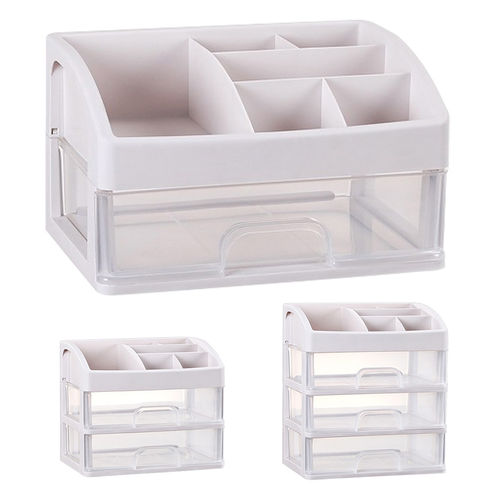 Cosmetics Storage Box Three Layer Drawer Makeup Jewelry Organizer Desktop Lipstick Nail Oil Container Beauty Cosmetic Case
