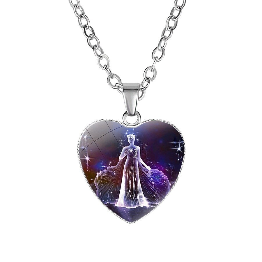 12 Sterrenbeeld Ketting Voor Vrouwen Glas Constellation Hart Vormige Hanger Kettingen Choker Vrouwelijke Mode Verjaardag Sieraden: Virgo