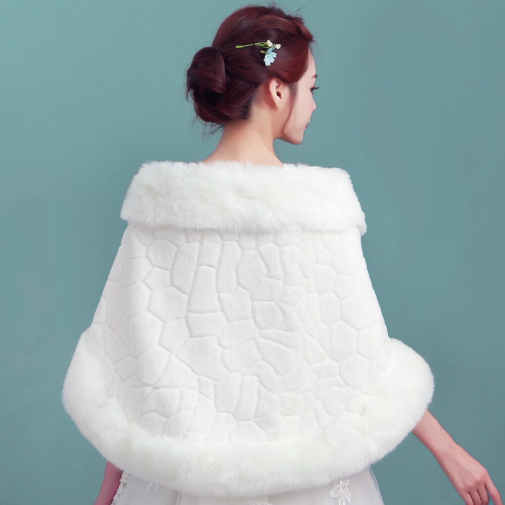 Ivory Winter Warm Faux Fur Women Wedding Bridal Wrap Formal Dinner Evening Shawl Lady Thermal Party Stole Cape Prom Rolled Cloak
