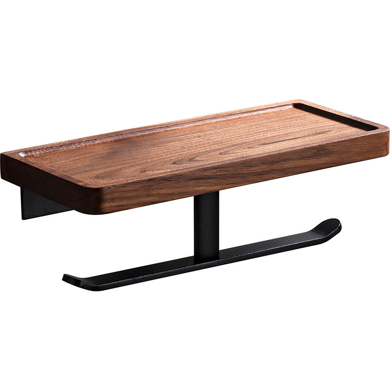 HeMu Solid Wood Tissue Holder Without Punching, Toilet Paper Box, Toilet Phone Storage Rack, Walnut Roll Paper Holder Simple