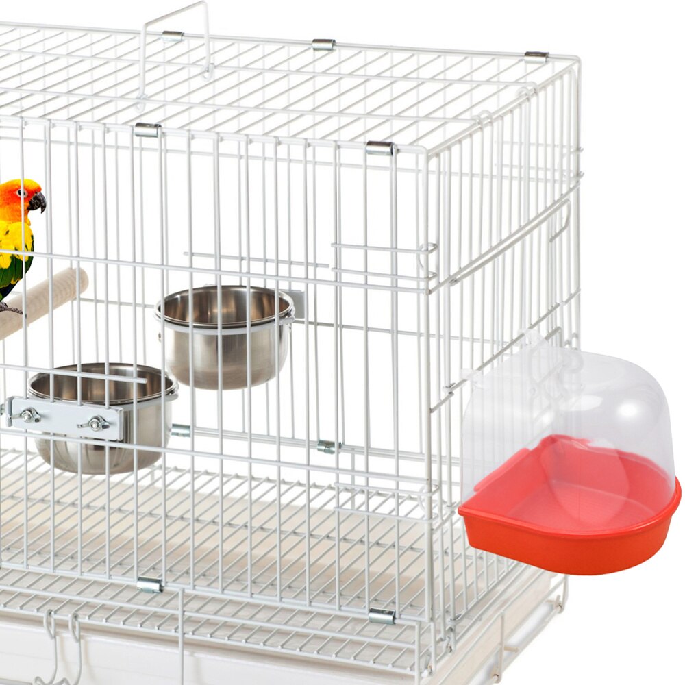 Caged Bird Bath Multi Cage Bird Bath Covered for Small Brids Canary Budgies Parrot (White)