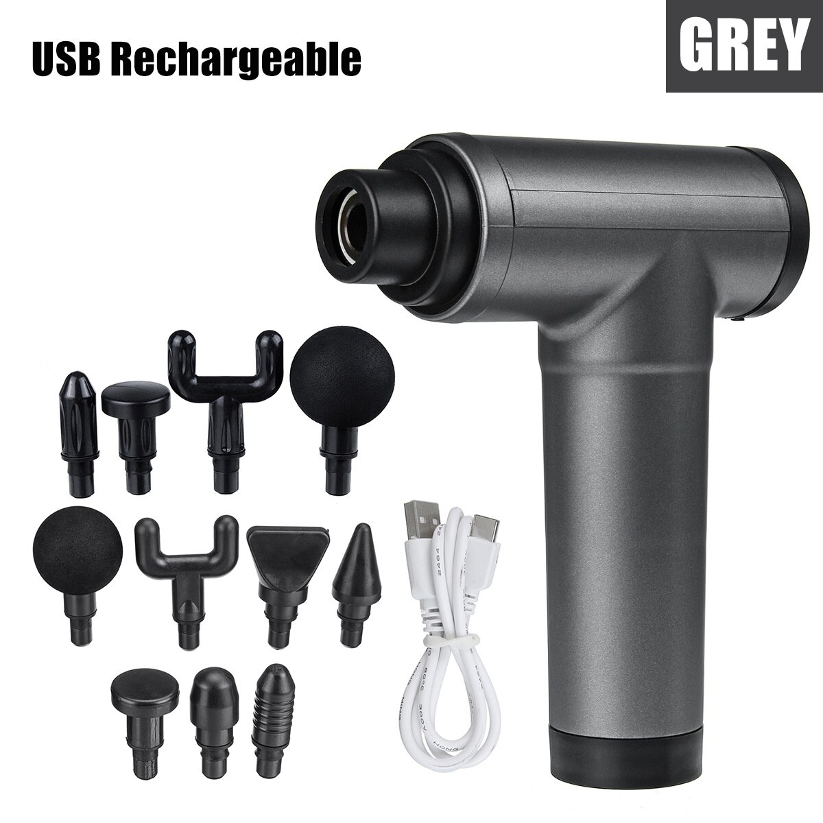 22 Gear Elektrische Massager Percussie Massage Gun Verlichten Spier Pijn Therapie Vibrator Apparaat Met 11 Massager Heads 8000r/Min: Grey 11 head USB