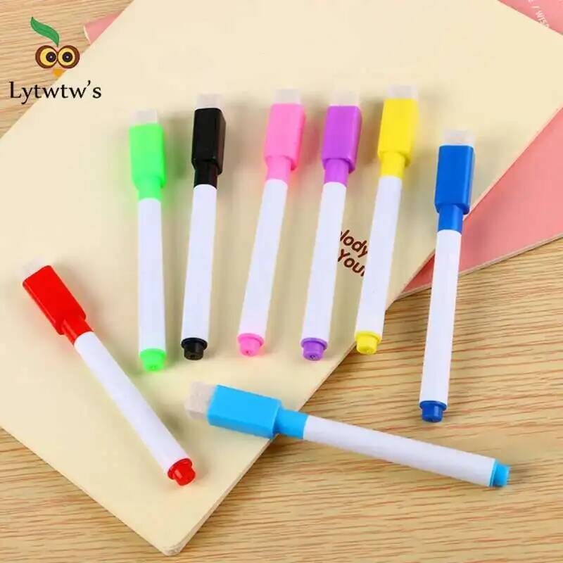8 Stuks Lytwtw's Whiteboard Pen Creatieve Met Borstel Waterbasis Kleine Uitwisbare Pen School Kantoorbenodigdheden White Board marker