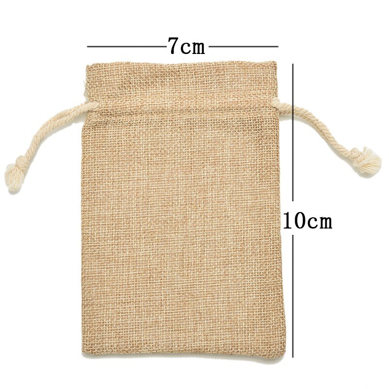 Linnen Jute Koord Bags Sacks Party Gunsten Verpakking Bag Wedding Candy Bags Feestartikelen: 7x10cm (A)