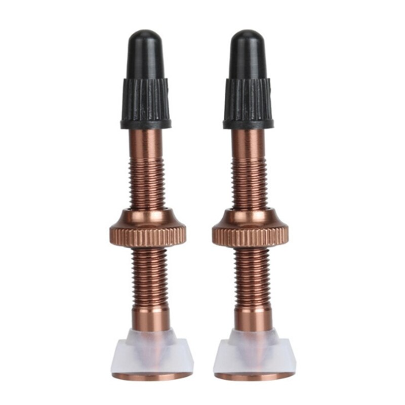 Bicycle Valve for Road Tubeless Rim Alloy Stem Brass Core Cap: Brown