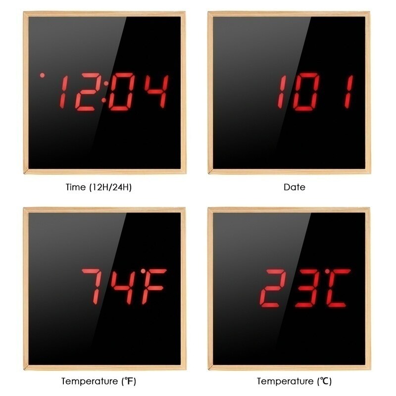 100% Bamboo Digital Alarm Clock Wooden LED Table Clock Electronic Despertador Desk Brightness Voice Snooze Control Temperature