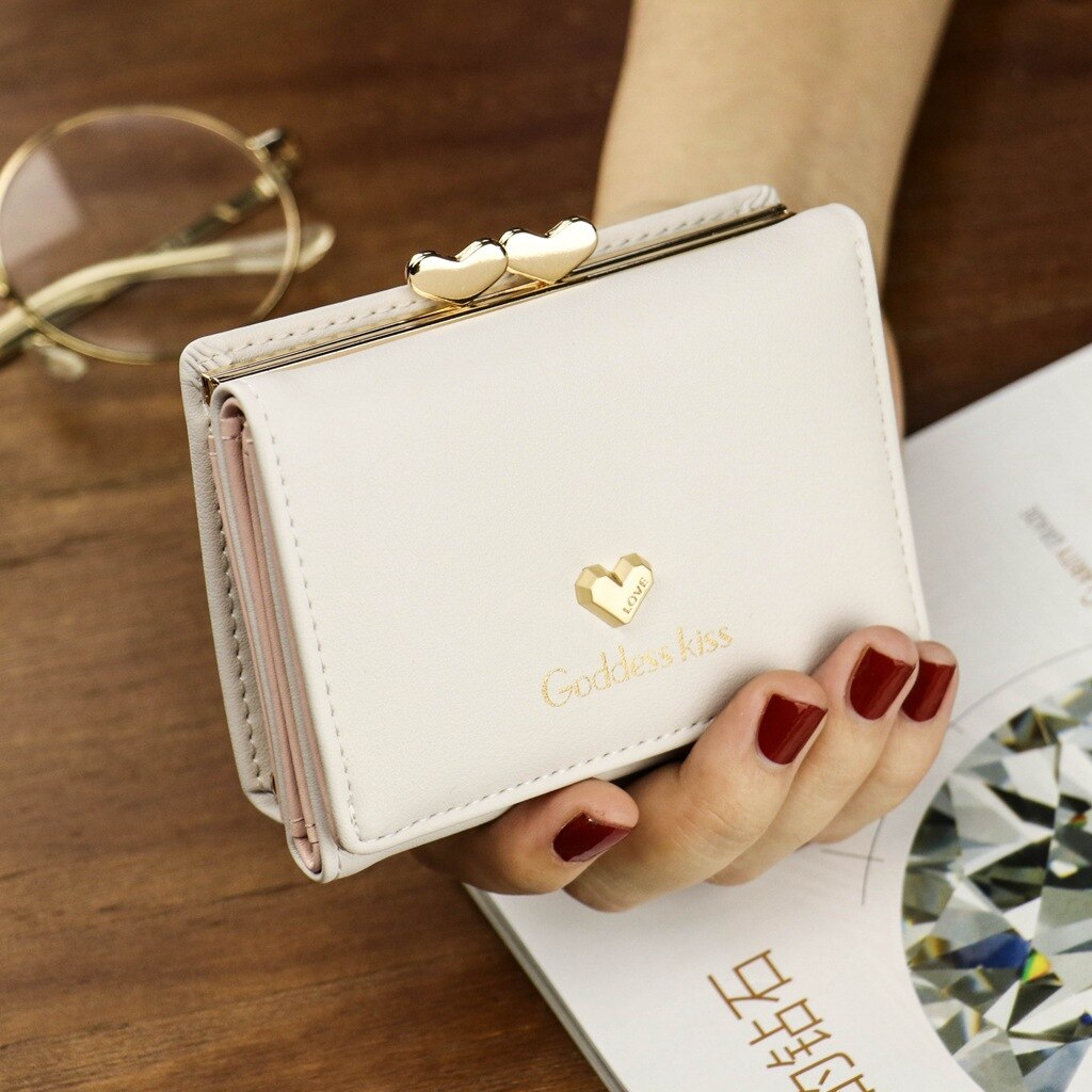 nuovo carino amore breve portafoglio femmina pieghevole multifunzionale piccolo moneta Borsa alunno moneta Borsa femmina mini portafoglio: bianca