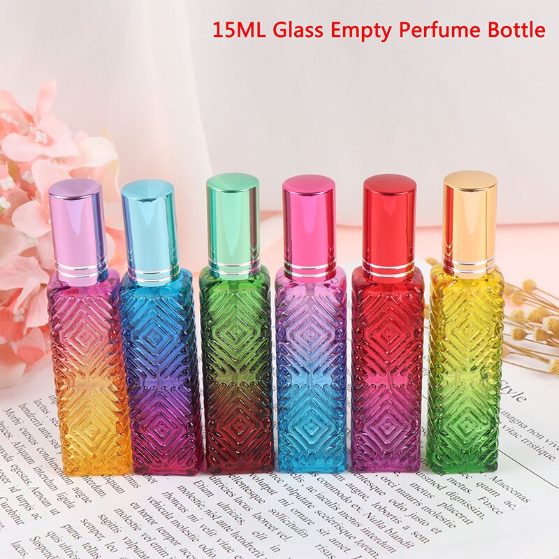 15ml Mini Fragrance Refillable Glass Vials Cosmetic Packaging Spray Bottle Colorful Square Glass Empty Perfume Bottle