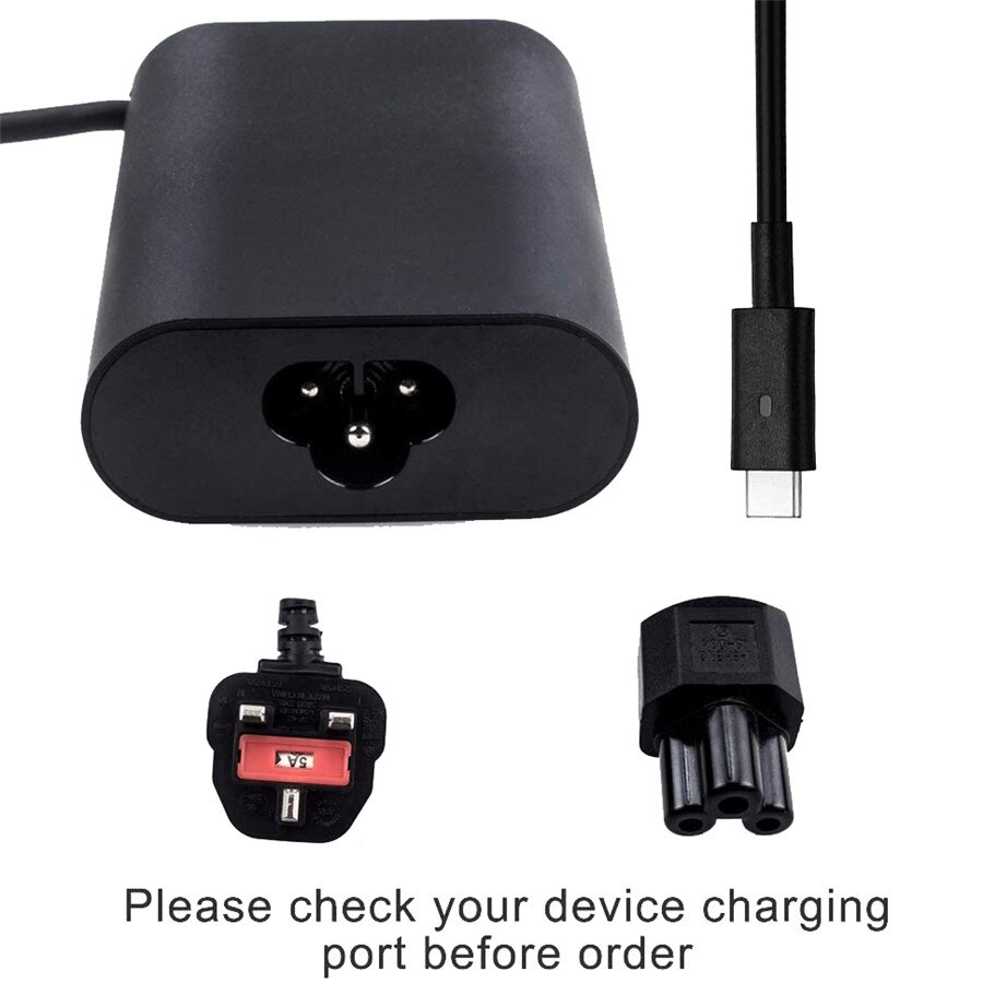 Usb -c 45w typ-c laddare adapter för dell xps 13 9365 9370 7390 9380, latitude 7389 7275, plats 8 pro 5855, 492- bbuu ,la45 nm 150