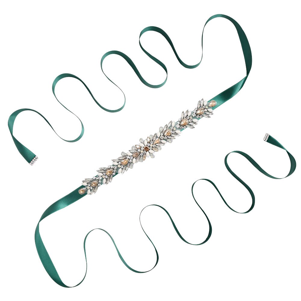 Olomlb luksus brudekjole bælter mange farver brude bælte rhinestones krystal brude sash til bryllup dekoration aften dre: Grøn