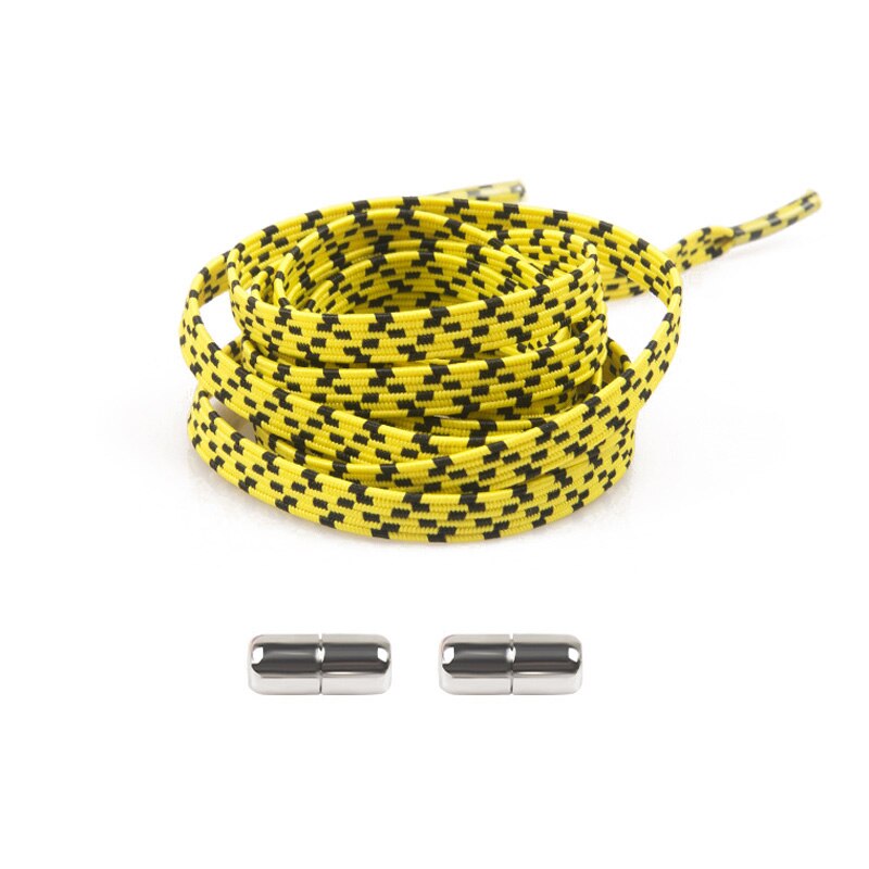 1 paar veters zonder strik, platte elastische veters, kindersneakers voor volwassenen, veters, snelle, luie veters, schoenveters met metalen capsulegesp: Geel