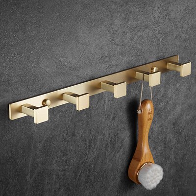 Bathroom Accessories Set Solid Brass Towel Bar/Rack Tissue Rack Toilet Brush Holder Corner Shelves Bath Hardware Brushed gold: 5 hooks