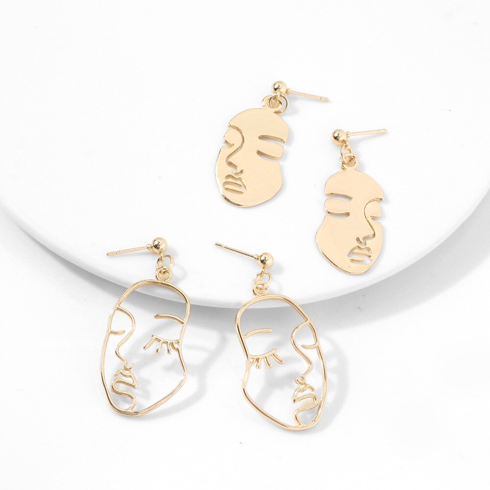 Punk Menselijk Gezicht Oorbellen Voor Vrouwen Retro Abstracte Hollow Out Verklaring Gouden Gezicht Dangle Earring Mode Vrouwelijke Sieraden
