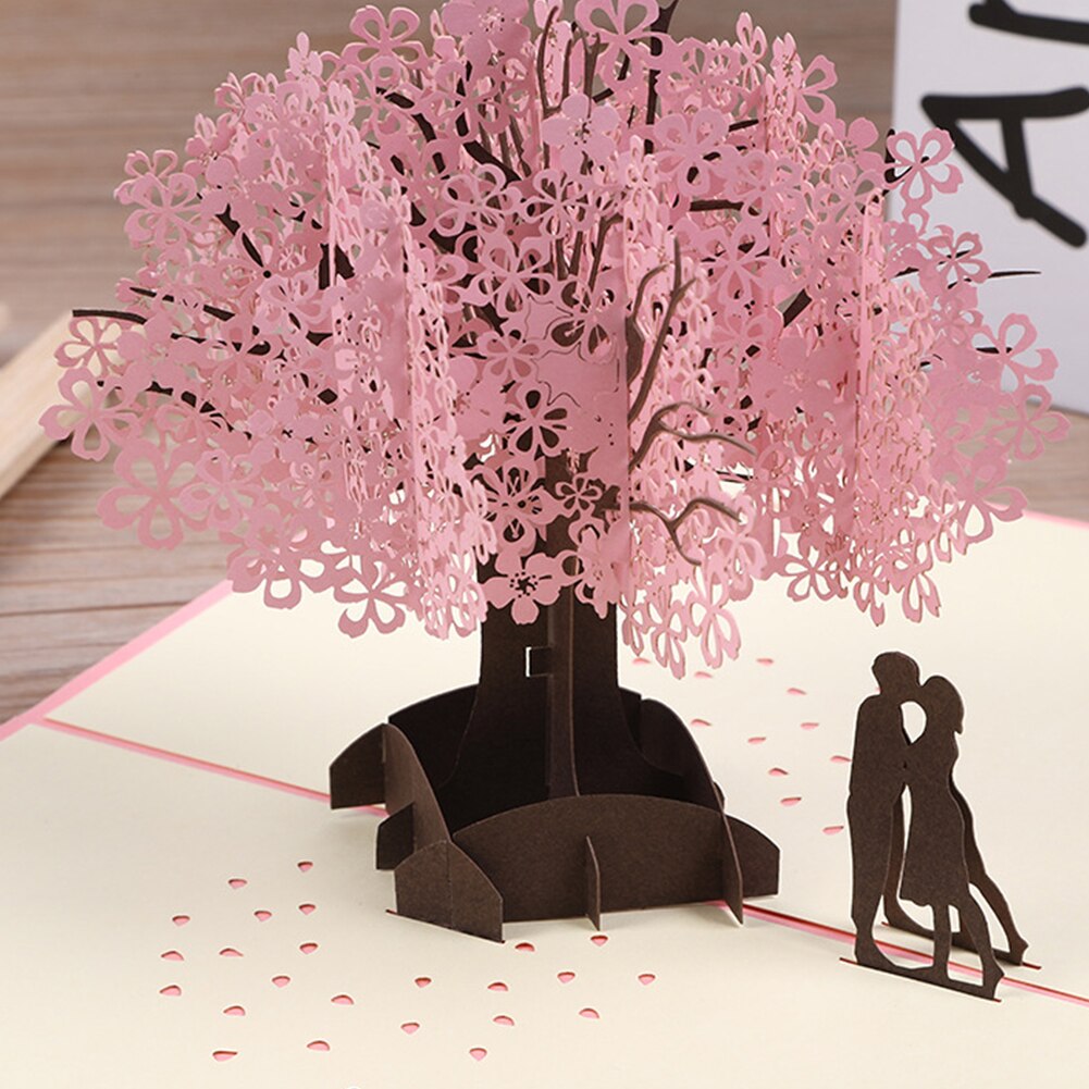 Valentines Day 3D Pop Up Card Cherry Blossom Pop-Up Greeting Card Christmas Wedding Birthday Anniversary Greeting Card