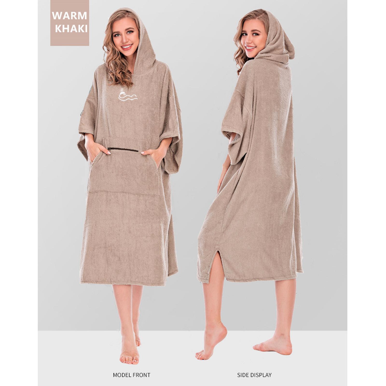 Hooded Surf Poncho Cotton Wetsuit Changing Robe Towel with Waterproof Pocket Quick-Drying Swimming Towel Bath Robe Thermal