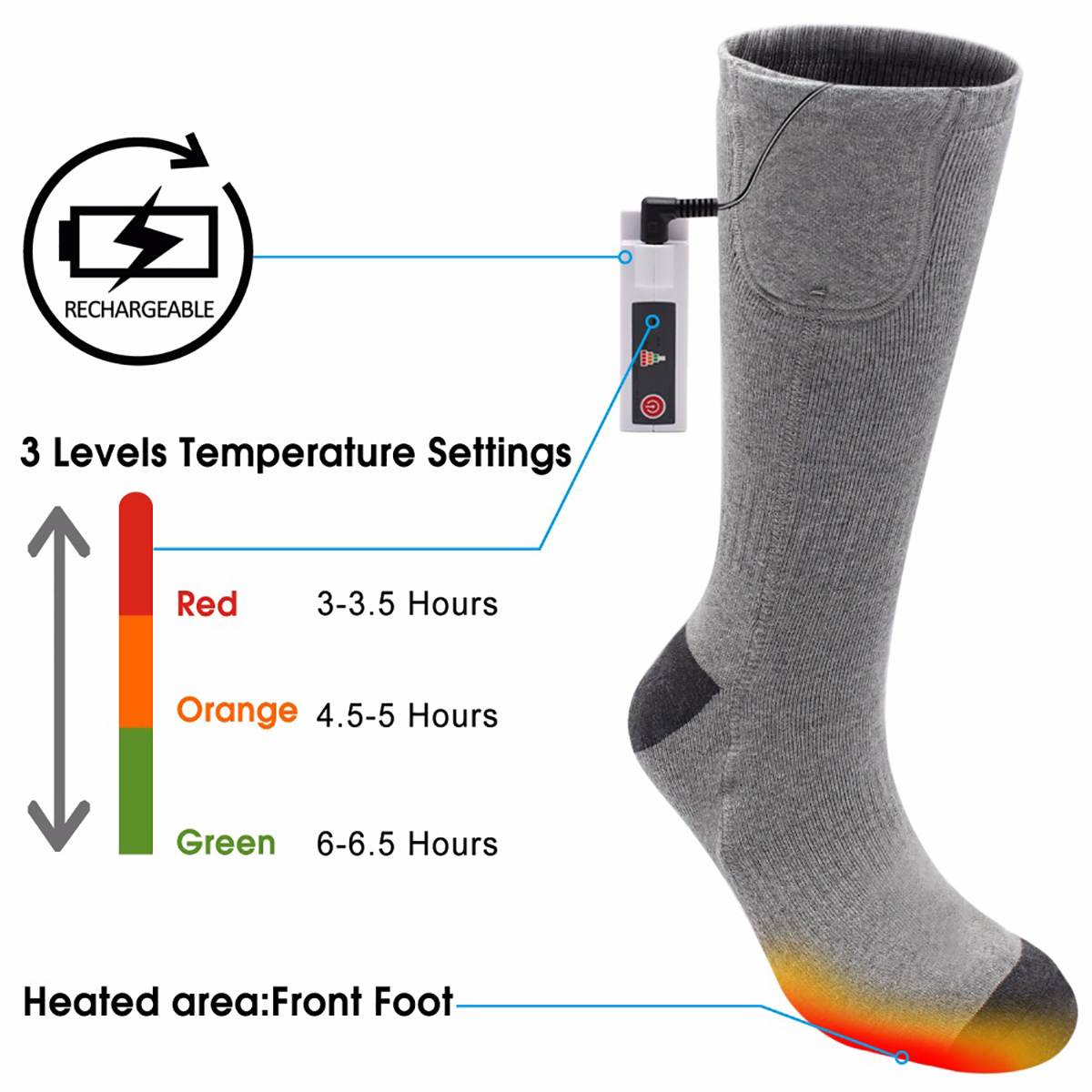 UE Plugue Elétrico Recarregável Aquecidos Meia de Algodão Ciclismo Ski Warmer Pés Adulto Manter Quente Respirar Poliéster 3 Temperatura