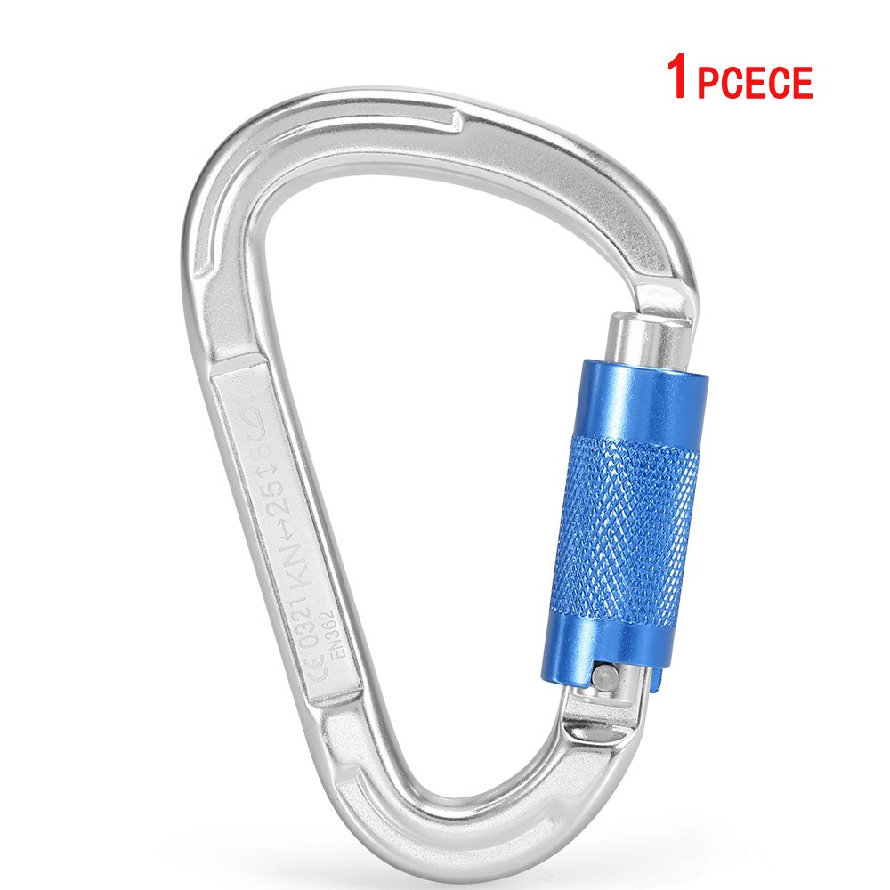 25KN Twist Locking Gate Carabiner Certified Auto Lock Carabiner Outdoor D-ring Buckle Climbing Rappelling Canyoning Hammock Clip: Blue-1PC