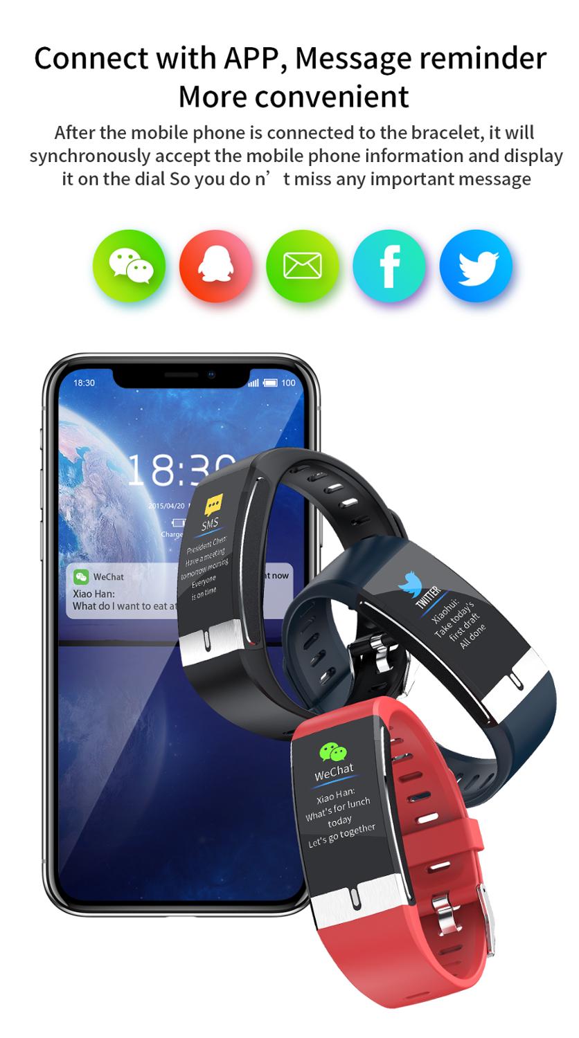 Smart klocka herr  e66 kroppstemperatur ecg ppg vattentätt sportarmband blodsyre puls smartklocka för ios android