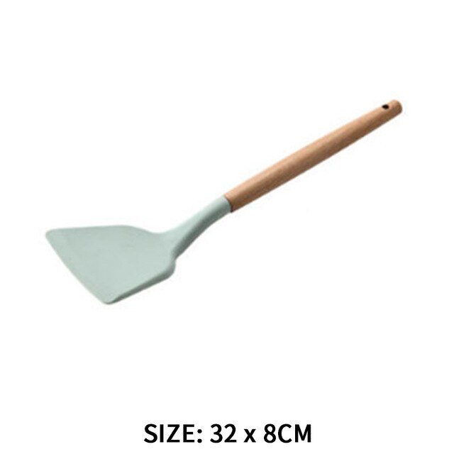 Kitchen Tools Natural Acacia Wood Silicone Cookware Utensil Set Cozinha Spatula Soup Pasta Mestoli Silicone Kitchen Accessories: 03