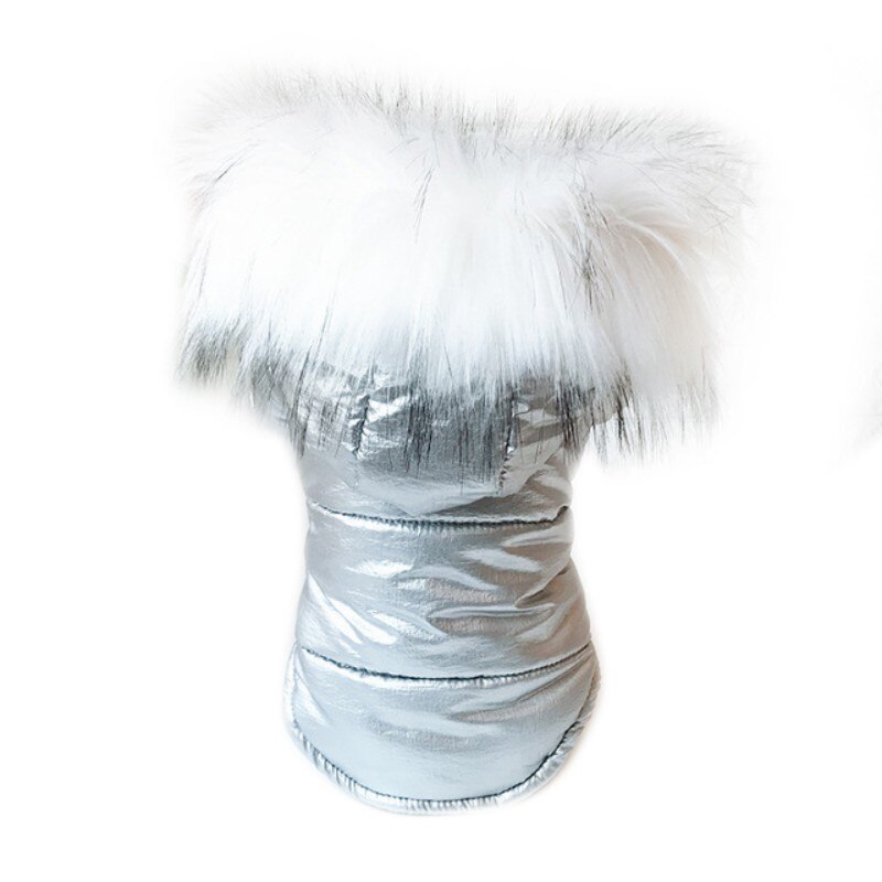 Varm hund tøj vinter hund pels krave frakke hætteklædte dunjakke hvalp outfits til chihuahua yorkie hund tøj kæledyr tøj: Sølv / S