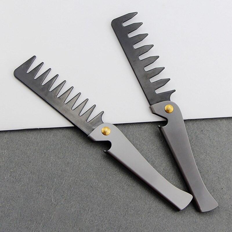 Peine plegable de acero inoxidable para hombre, herramienta para el cuidado de la barba, práctico y de uso