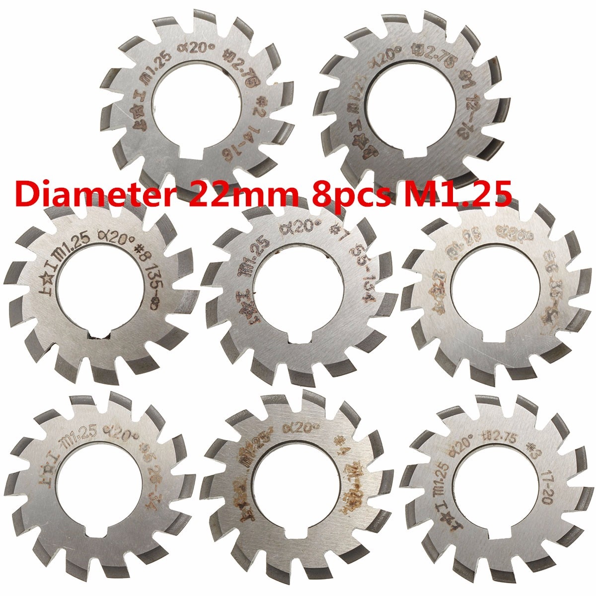 Module 1.25 M1.25 PA20 Degrees Bore 22mm #1-8 HSS Involute Gear Milling Cutter High Speed Steel Milling Cutter Gear Cutting Tool