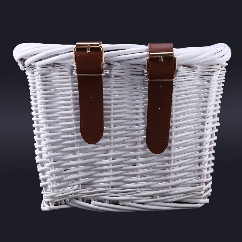 Retro Bicycle Front Basket Wicker Bicycle Storage Basket Handmade Natural Rattan Bicycle Storage Basket White