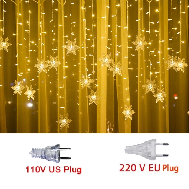 Weihnachten Schneeflocken LED Lichterketten Blinkende Fee Vorhang Lichter Wasserdicht Für Party Hochzeit Weihnachten Dekoration: Blau / US-Stecker