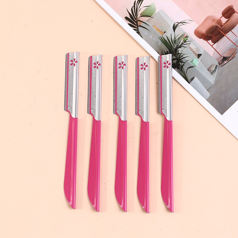 Juego de depiladora de cejas para mujer, utensilio de belleza para depilación, afeitadora Facial con cuchilla de acero, 3/5 piezas: 5pcs pink