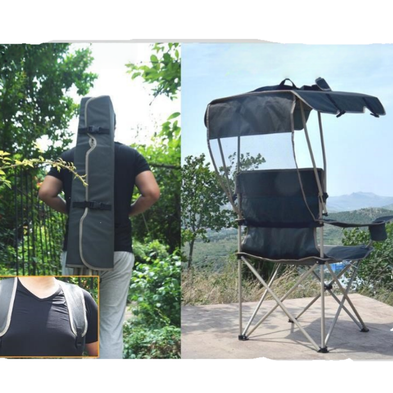 Klappbarer outdoor-campingstuhl mit sonnenschutzdach, ultraleichter strandstuhl, tragbarer angelstuhl, picknick- und freizeitstuhl