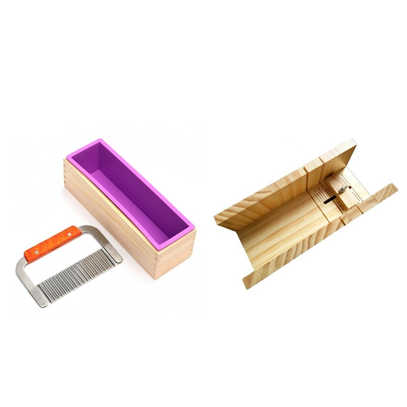 1 Uds. Molde de jabón rectangular con caja de madera cortador de jabón de acero cuboide moldes para hacer jabones artesanales y 1 Uds jabón hecho a mano para cortar