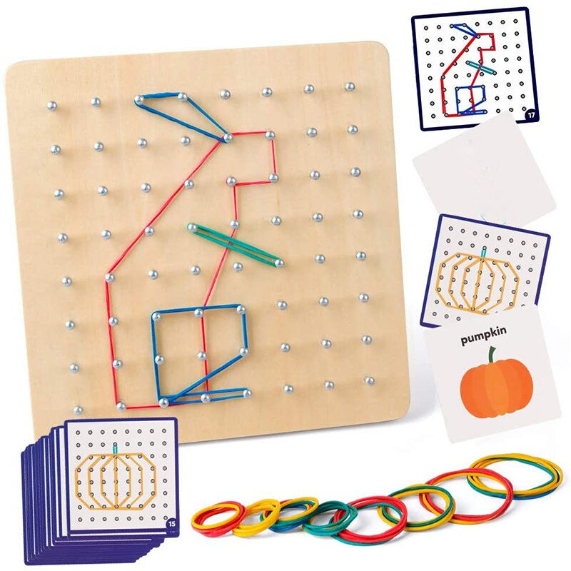 Educational Wooden Toys Preschool Geometry Busy Board Games Learn Rubber Band Peg Board Math Toys For Children Kids: Default Title