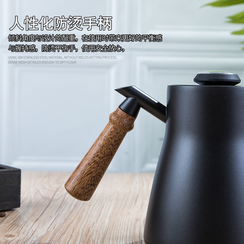 Stainless Steel Hand Drip Coffee Kettle Pots with Thermometer Wood Handle Gooseneck Pour-Over Kettles Drip Coffee Pot 850/600ML