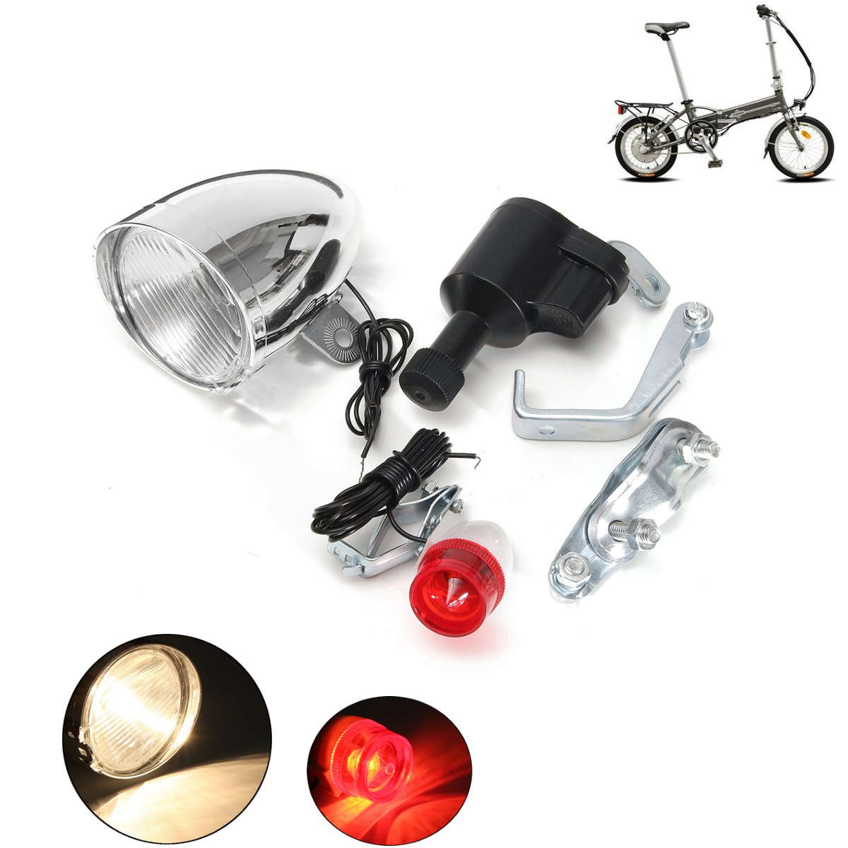 1 ensemble 6V 3W vélo pour Dynamo lumières ensemble sécurité pas de piles nécessaire phare feu arrière lampes LED pour vélo adapté à tous les vélo