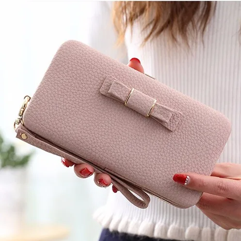 Nuevas carteras clásicas de , cartera para mujer, bolso móvil con lazo, tarjetero largo, bolso de mano de bolsillo, billetera bonita