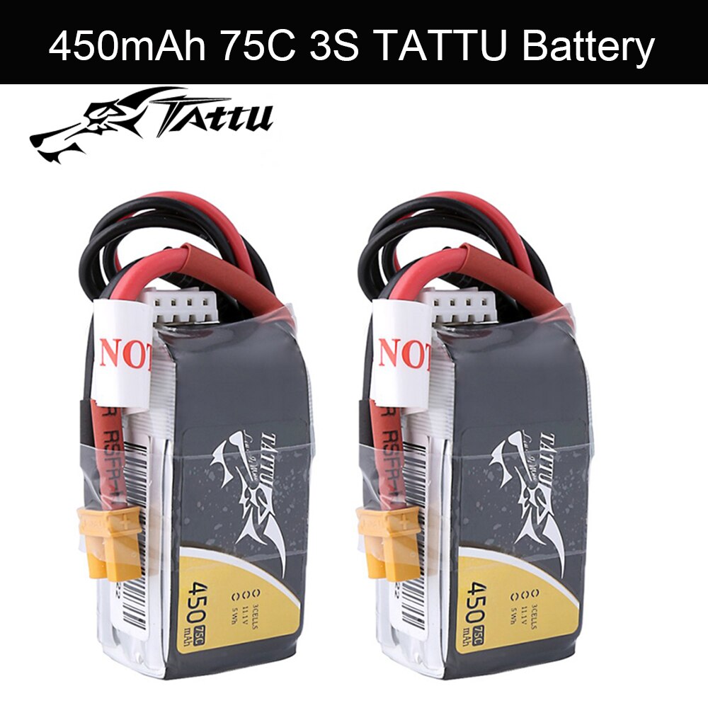 2Pcs Tattu 450Mah 75C 11.1V 3S Lithium Batterij Voor Fpv Drone Rc Hexacopter Lipo Batterij Rc drone Accessoires
