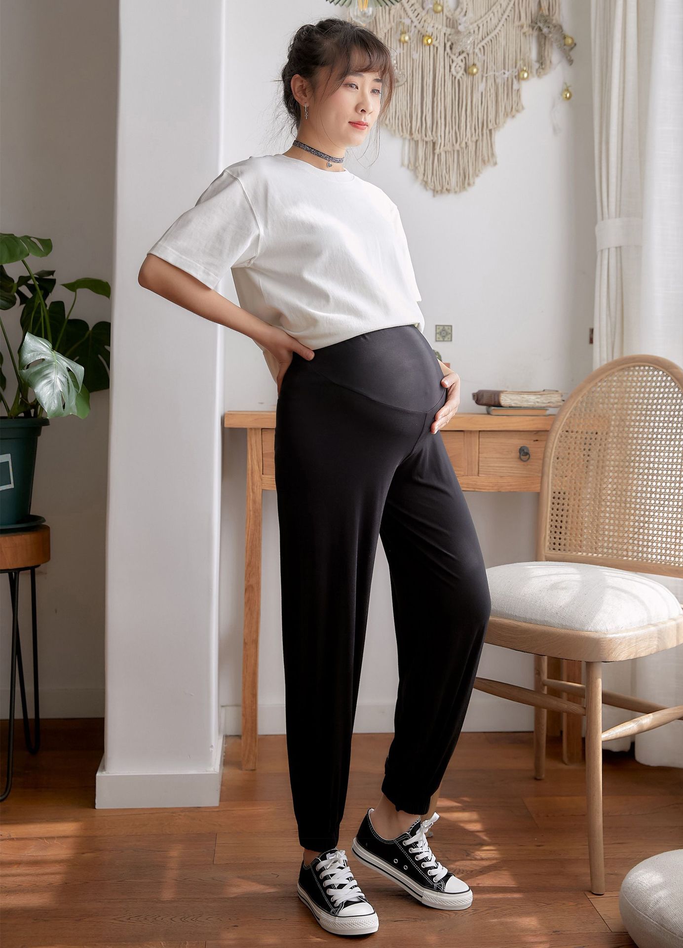 Mutterschaft Hosen Elastische Taille Schwangere Frauen Kleidung Beiläufige verlieren Harem Knöchel Hosen Für Schwangerschaft Frauen Kleidung Schwarz Grau