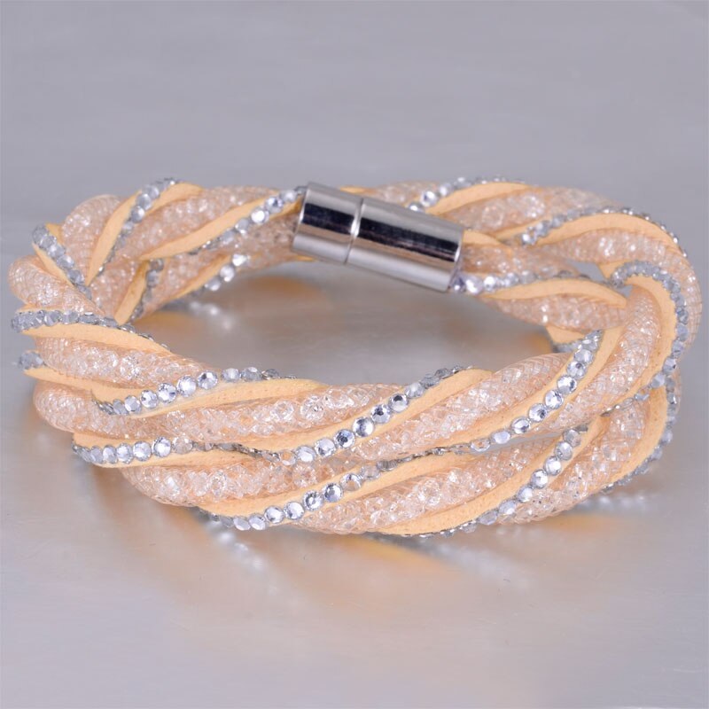 Miasol Double enveloppe torsadée strass pleine résine cristal enveloppé magnétique filles bracelets pour femme de noël