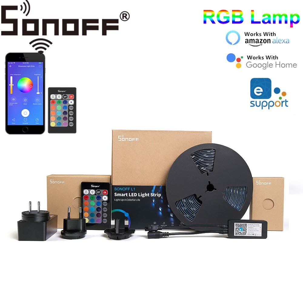 Sonoff L1 Smart LED Light Strip compatibel met Alexa Google home eWeLink controle Dimbare Flexibele RGB Strip Verlichting