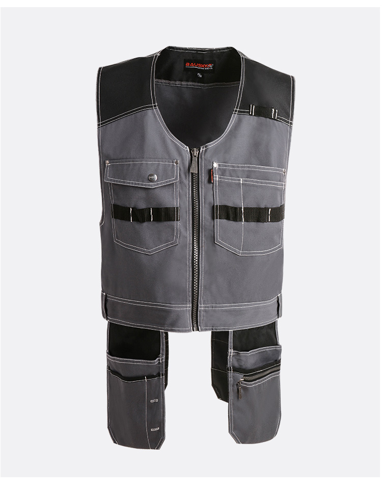 Multi-pockets Work Tool Vests for Men Construction Carpentry Electrician Workwear Multiple Pouch Pockets Waistcoat: Gray / S