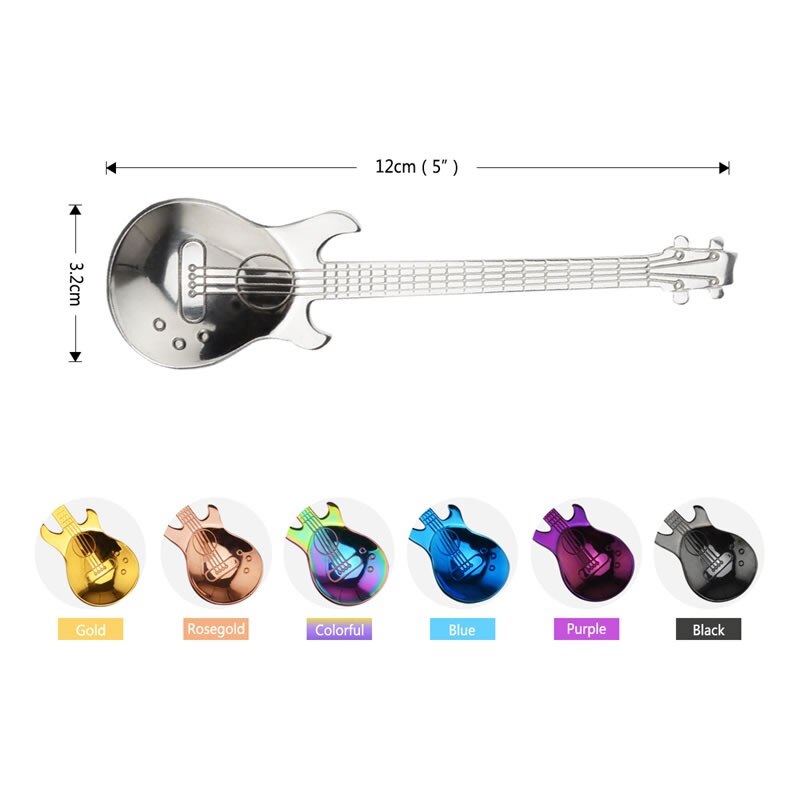 Cuchara de guitarra de acero inoxidable, cuchara agitadora para café o té, cuchara pequeña para música, cuchara para helado, vajilla creativa para el hogar o la cocina