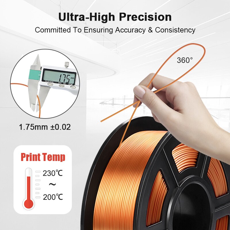 De seda filamento PLA de 1KG de seda efecto 1,75 MM para 3D impresoras de cobre rojo seda de colores textura de plástico