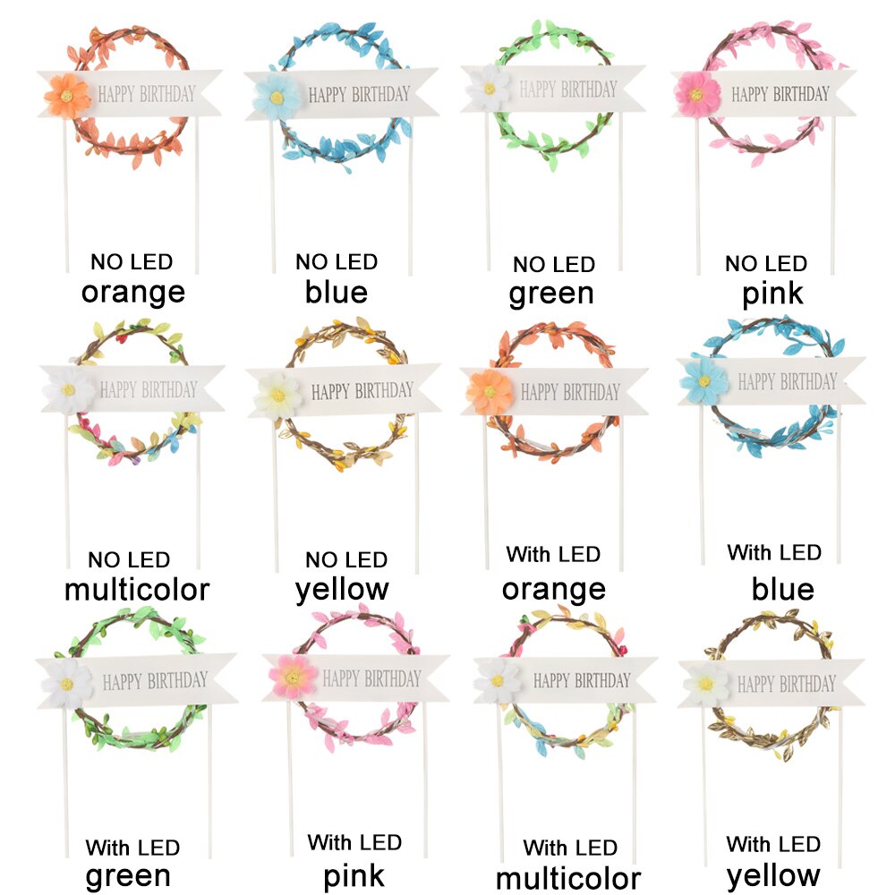 LED Cake Topper Glowing Artificial Garland Cake Topper For Happy Birthday Party Cake Decoration Flower Daisy Year