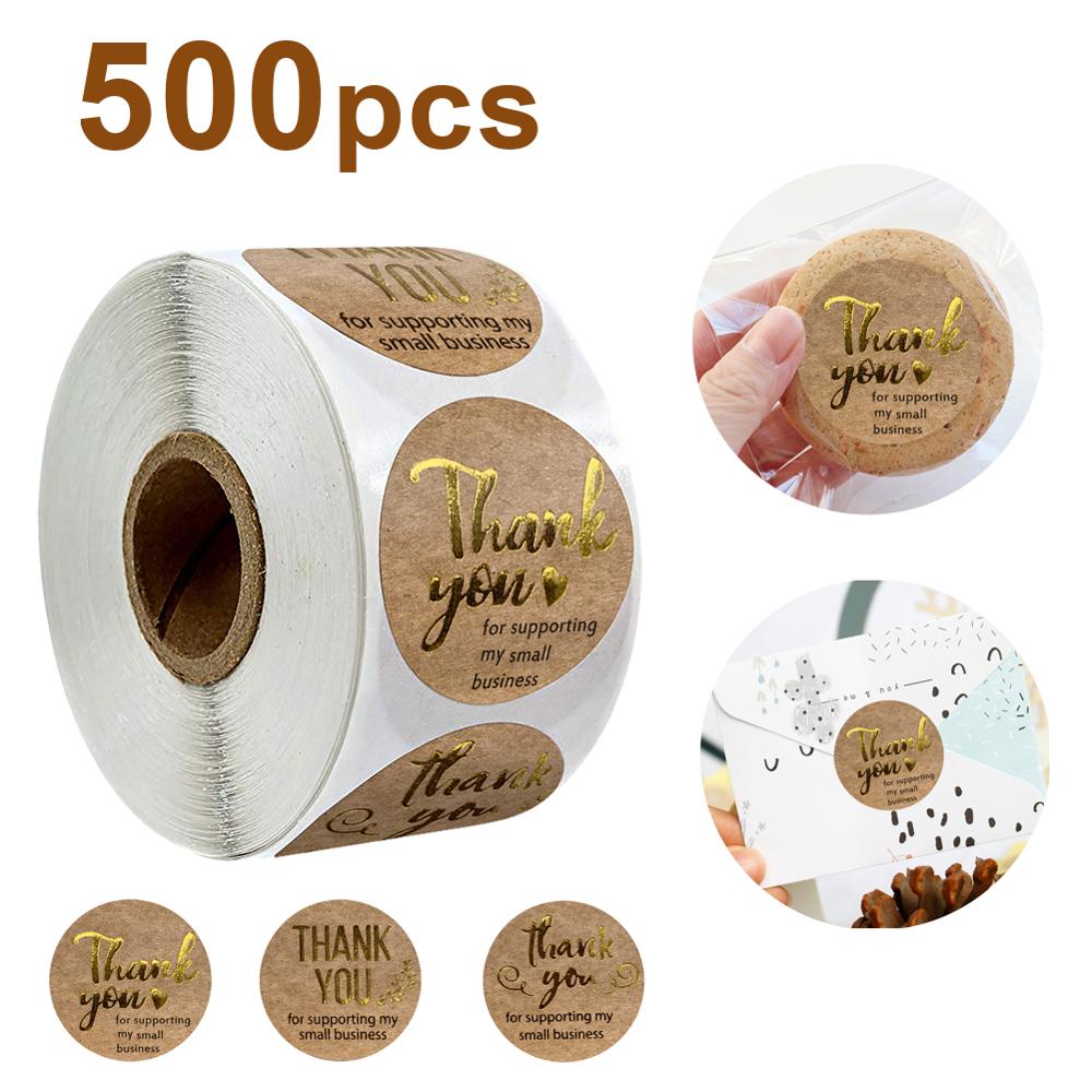 500 Etiketten Per Rol Ronde Natuurlijke Kraft Dank U Sticker Seal Labes Hand Gemaakt Met Liefde Sticker Papier Briefpapier Sticker